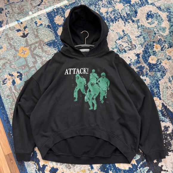 FFFPOSTALSERVICE Attack! Round Hem Black Hoodie Size Large - Picture 1 of 5